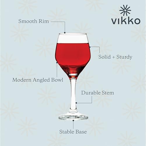 Vikko Red Wine Glass Set, 8.75 Ounce Small Wine Glasses Set of 6 Stemmed Wine Glasses for Red and White Wine, Fancy, Thick and Durable Copas De Vino, Dishwasher Safe