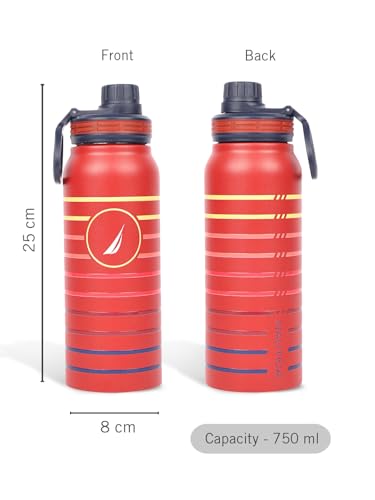 Image of NAUTICA Premium Leak-Proof Insulated Water Bottle - 1pc (Fender)| 750ml | Stainless Steel Flask with 24 Hours Temperature Retention | Ideal for Travel, Gym, Office Use Austin Printed-Red /Yellow