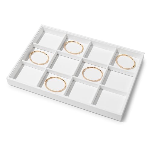 Premium 12-Grid Leather Jewelry Display Tray – Versatile Organizer Storage Case for Bracelets, Bangles, Watches, Earrings | Elegant Countertop Showcase