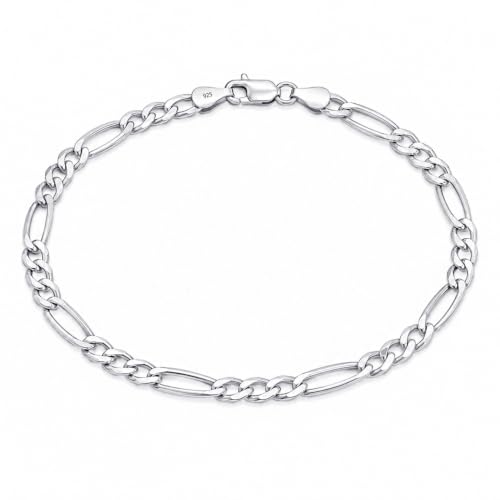 Image of TRUESILVER ACPL Solid 925 Sterling Silver Figaro Link Chain Bracelet | Italian Diamond-Cut 4MM & 5MM Figaro Chain Bracelet for Women Men (7, 7.5, 8, 8.5, 9 Inches)