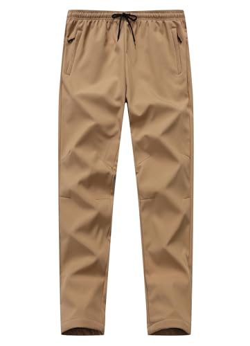 XiaoLongRen Men Fleece Lined Warm Hiking Pants Thermal Winter Ski Sweatpants(MenMenSkiPants33822Khaki34)