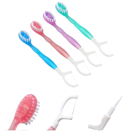 12 mini cepillos de dientes desechables de viaje, mini cepillo prepegado, hilo dental, púa, raspador de lengua, cepillo de dientes portátil con cuentas refrescantes