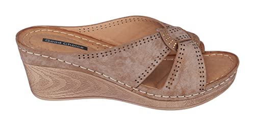 GC Shoes Womens Open Toe Memory Foam Wedge Sandals, Summer Platform Heels, Low Heeled Cross Strap Slides, Giselle2