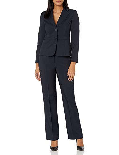 Le Suit Women's Glazed Melange 2 Button Notch Collar Pant Suit, Navy, 14