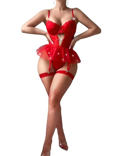 Image of Lilosy Sexy Lingerie Set 3 Piece Women Corset Bodysuit Skirt