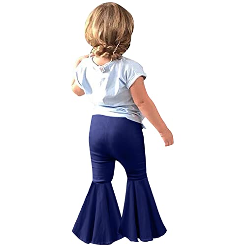 Baby Girls Ripped 𝐑uffle Flare Pants Wide Leg Elastic Waistband Bell Bottoms Kids High 𝐑ise Straight Leg Jeans2