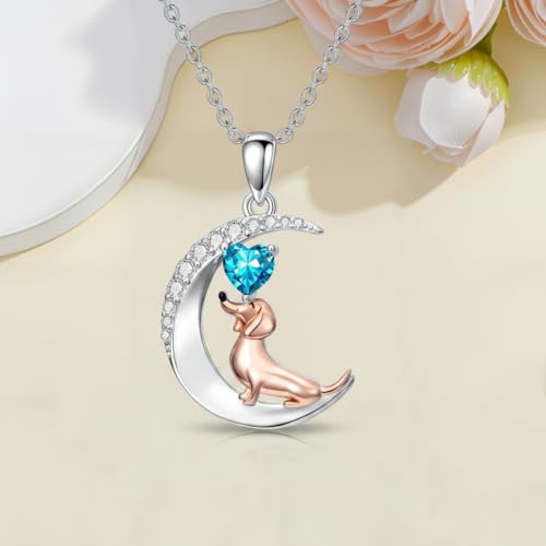 Image of PROESS Animal Birthstone Necklace 925 Sterling Silver Otter /Axolotl /Hippo /Elephant /Dachshund /Monkey /Red Panda Pendant Necklace Animal Birthstone Jewelry Gifts for Women
