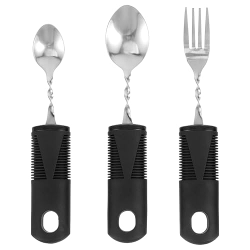 3 Piezas Utensilios adaptables para pacientes con Parkinson ancianos, Cubiertos para Discapacitados, Cubiertos de Fácil Agarre, para personas mayores, artritis, parkinson, discapacitados