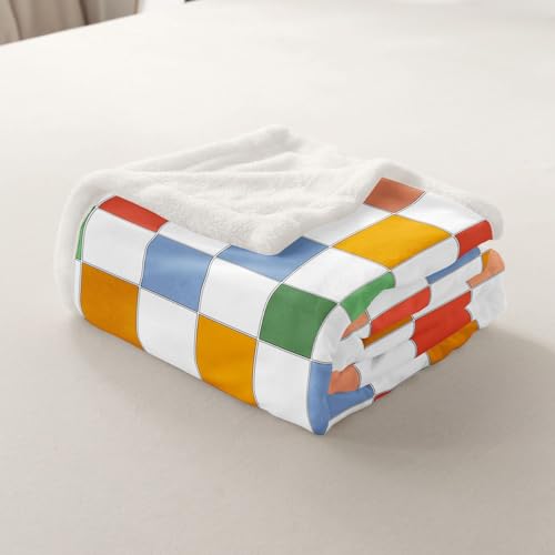 Image of Erosebridal Retro Checkered Sherpa Blanket Vintage 60S 70S Style Funky Geometric Plaid Fleece Bed Blanket 40 inchX50 inch Retro Checkerboard Grid Throw Blanket for Kids Groovy Aesthetic Fuzzy Blanket