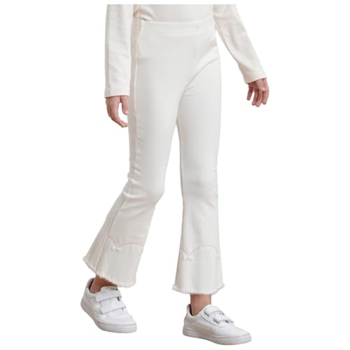 Loyan Kids Girl's Stretchy Bootcut Flare Leg Pants 2-12 Years Elastic Waisted Ruffle Leggings2