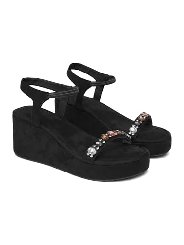Image of TRYME Embellished Platform Sandals for Women | Soft Wedge Slippers for Wedding, Ethnic & Casual Styling
