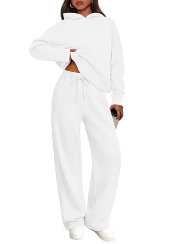 PRETTYGARDEN Womens 2 Piece Outfits Fall Sweatsuits Oversized Hoodies Wide Leg Sweatpants Tracksuits Lounge Travel Matching Sets (White S)