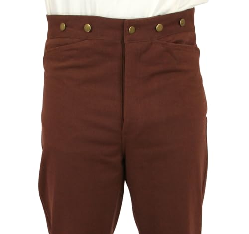 Historical Emporium Men's High Waist Foster Cotton Twill Trousers, Victorian Western Pants with Suspender Buttons2
