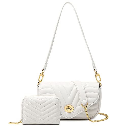JEEHAN Bolsas tiracolo acolchoadas para mulheres, bolsas de ombro de grife, bolsa pequena, D1 - branco, Small