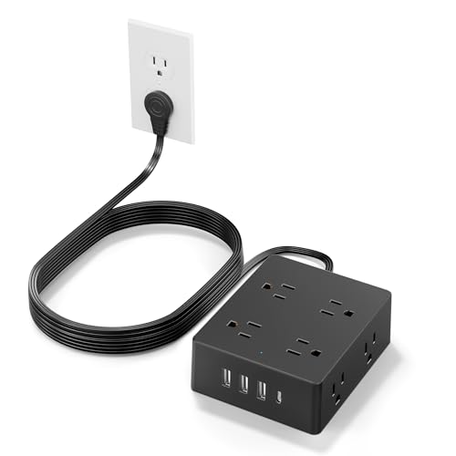 Surge Protector Power Strip 10 ft Cord, Olcorife Ultra Thin Flat Plug Extension Cord, 8 Outlets 4 USB Ports(1 USB C), Flat Wall Plug Outlet Extender, College Dorm Room Essentials, Black - 2