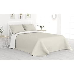 Colchas De Hilo Para Cama Liniva Home Colcha Bouti Termosellada Reversible para Verano. 100% Microfibra Extra Suave - Modelo Vejer. Colcha Cubre Cama Multiusos. Incluye Dos Fundas de cojín. Cama 150/160-250x265cm Beige/Blanco
