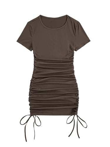 Image of Milumia Women's Casual Rib Knit Short Sleeve Drawstring T Shirt Dress