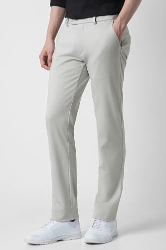 Image of Peter England Men's Slim Fit Mid Rise Formal Stretchable Knit Super Trouser | Comfort Lycra | 360-Degree Stretch