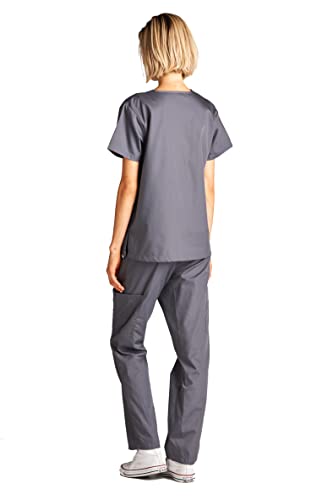 Dagacci Medical Uniform Womens And Mens Scrubs Set Medical Scrubs Shirt Top And Pant, Pewter Gray, Medium, Short Sleeve #TOP4