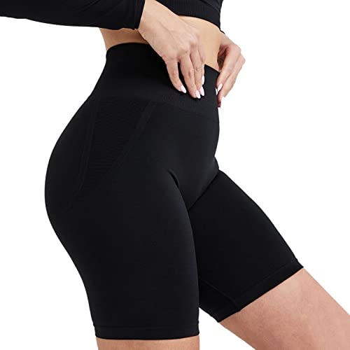 Generisch Pantalones cortos para mujer, sin costuras, cintura alta, pantalones de motorista, pantalones cortos de entrenamiento, poledance, Negro , S