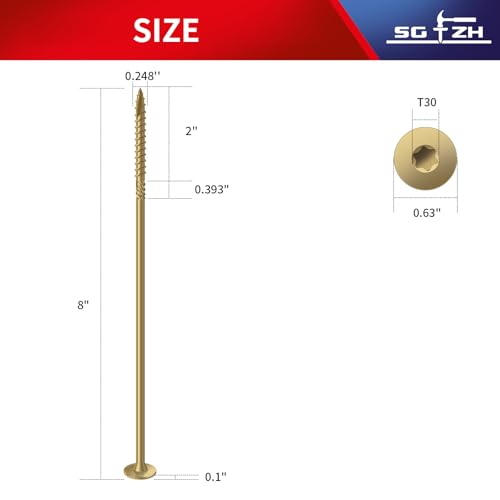 Image of #14 x 8 Inch Outdoor Structural Wood Deck Screws (12Pcs /1lb), Carbon Steel, Tan, Flat Head, Rust Resistant Epoxy Coated, T30 Star Bit