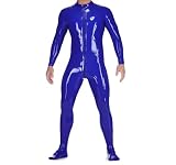  Disfraz de piel sintética con cremallera de PVC para hombre, tallas S-7XL, azul, 6XL, 6XL, Metal Zinc Hierro, Amazonita