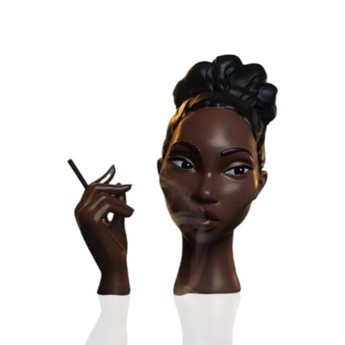 Sophisticated and Elegant Headscents-Head Incense Burner - Black Woman Smoking Head Incense Burner Design Calming Room Waterfall Decor and Unique Home Gift Desk Decor (B)
