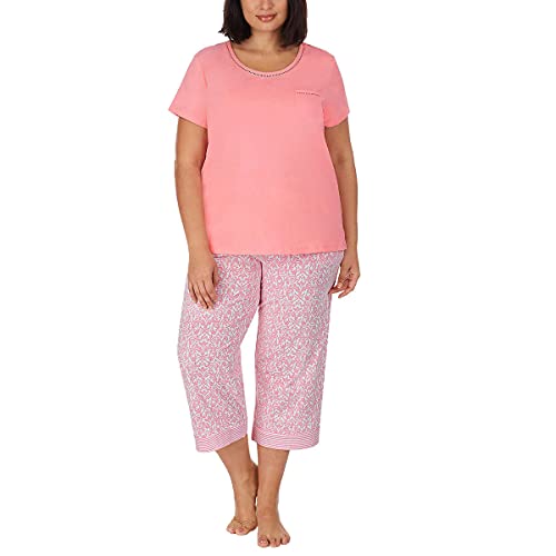 Image of Carole Hochman Women's 4-Piece 100% Cotton Pajama Set - V-Neck T-Shirt, Tank, Capri Pants & Shorts with Drawstring & Pockets