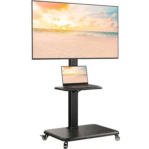 Perlegear TV Ständer Rollbar für 32-75 Zoll Fernseher bis zu 50kg - Höhenverstellbarer TV-Ständer mit Rollen, Schwenk- und Neigbar, inkl. Tablett, Max VESA 600x400mm, PGTVMC27
