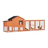 113.5" Large Wooden Chicken Coop Outdoor Big Hen House Poultry Pet Duck Hutch with Run Cage Nesting Box Waterproof Asphalt Roof Ramp Removable Tray Wire Fence for Backyard Small Animals - Natural