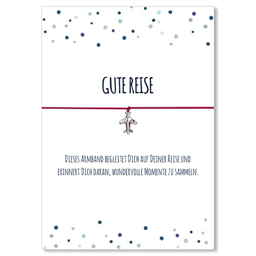Preisvergleich Produktbild Glücksschmiedin - Reise Geschenk, Glücksbringer Armband mit silberfarbenem Flugzeug-Anhänger und Grußkarte, handgefertigt