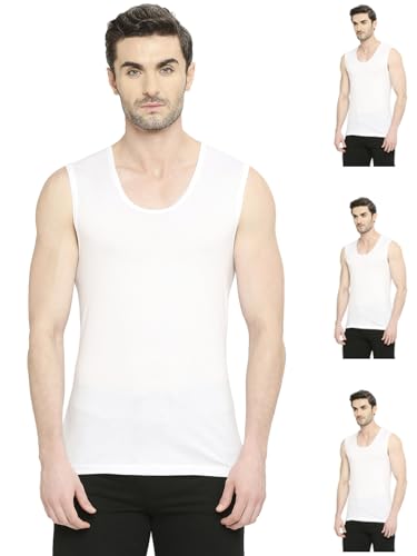 Image of VIP FAB 100% Cotton Round Neck Sleeveless Broad Shoulder Vest Combo Set for Mens, White
