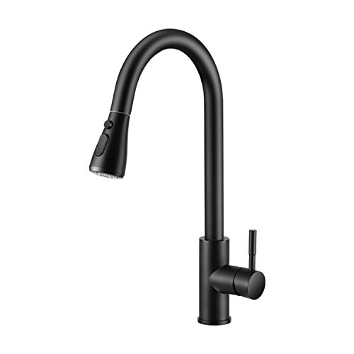 TORVA Black Pull Down Kitchen Sink Faucets, One-Handle Lever High Arc with Pull Down 3-Mode Sprayer, Stainless Steel Matte Black Faucet