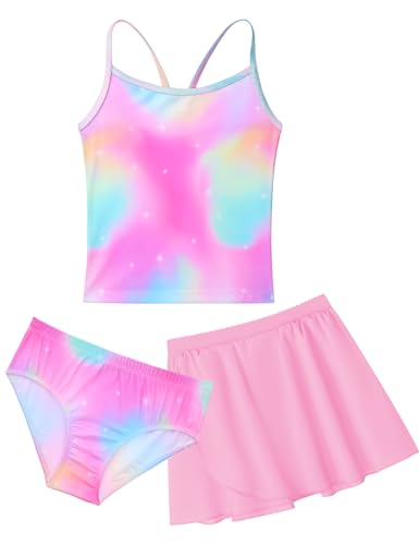 Image of Girls Swimsuit 3 Piece Sleeveless Bathing Suit Sets with Skirt Swimwear Rash Guard for Kids Beach UPF 50+ Sun Protection