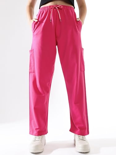 Image of High Star Women Solid Wide Leg High-Rise Casual Cotton Track Pants