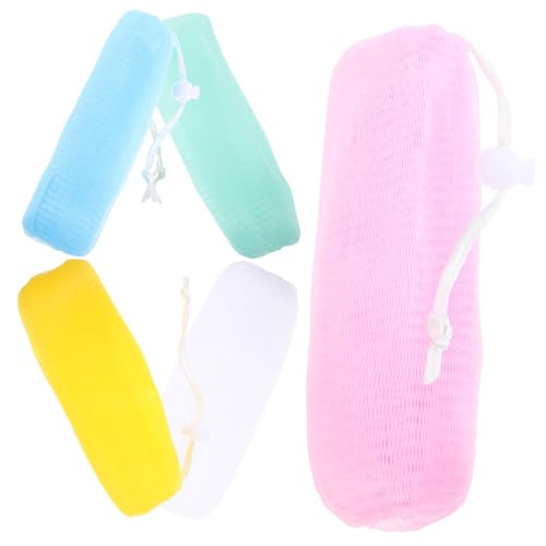 Ipetboom 5Pcs Soap Pouch Net Multi Color Handmade Soap Storage for Exfoliating and Quick Drying for Bath and Shower Red Yellow Green Blue