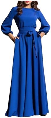 Vestido Largo Vintage con Pajarita – Elegante, con Mangas Abullonadas y Estilo Años 50 para Mujer