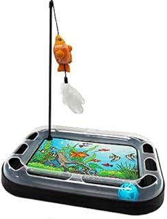 LOVINPUP Cat Scratcher Toy with Scratching Board and Fish Aquarium Design, Fun and Exciting Interactive Catnip Cat Toy, Floppy Fish Toy with Feathers and Catnip Included