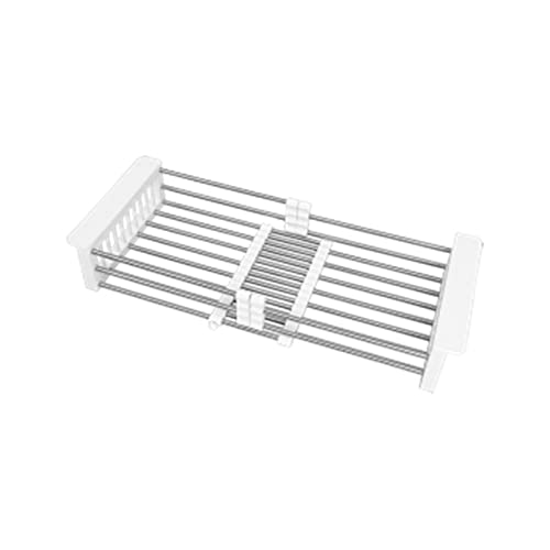 Soporte telescópico para fregadero de acero inoxidable, estante telescópico para fregadero, estante de drenaje, estante para platos, estante de cocina, uso diario (color: plateado tamaño: talla única)