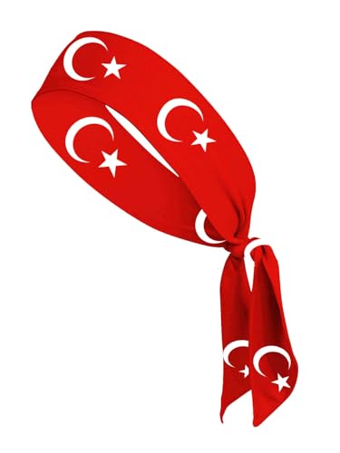 BBTDIN Turkey Flag Turban Red Headband Turkish Flag Hair Band Tie Turkey Flag Sports Headwear BNF02 (Red White Free Size)