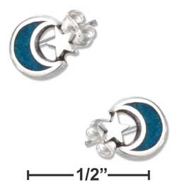 STERLING SILVER MINI TURQUOISE MOON AND STAR EARRINGS ON POSTS