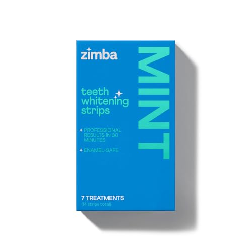 Zimba Mint Flavored Teeth Whitening Strips | Vegan Enamel Safe Hydrogen Peroxide Teeth Whitener for Coffee Wine Tobacco and Other Stains | 7 Day Treatment |Mint