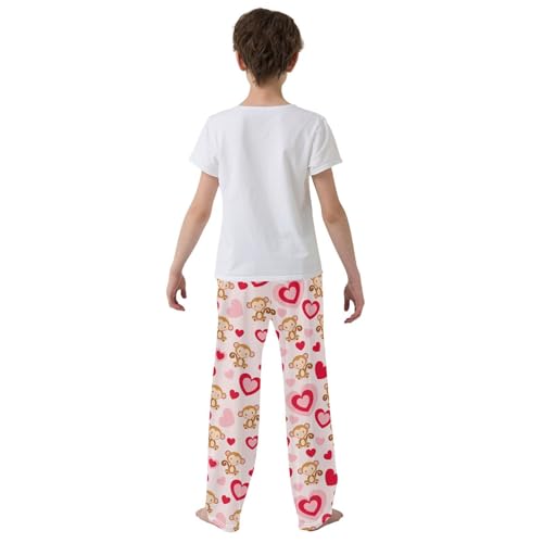 Monkey Red Love Heart Boys Long Pants Soft Trousers Elastic Waist Kids Lounge Bottoms with Pockets S-XL3