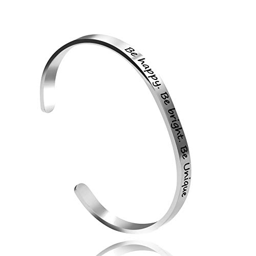 Image of Uloveido Stainless Steel Inspirational Bracelets for Women Engraved Personalized Mantra Initial Motivational Cuff Bangle Y460