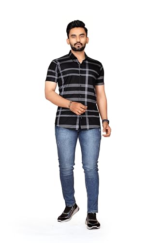 Image of FABRIPPLE Men's Printed Half Sleeve Shirt for Casual Wear | Stylish Geometric Pattern Slim Fit for Men | Summer Trendy Short Sleeve Shirt