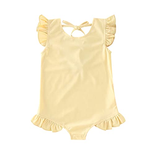 Toddler Girl Swimsuit Ruffled Sleeveless Swimwear 𝐎ne-Piece Girls Bathing Suits with U𝐏F 50+ Sun 𝐏rotection