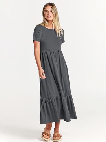 Image of ANRABESS Womens 2026 Summer Casual Maxi Dress A line Tiered Flowy Short Sleeve Crewneck T Shirt Beach Travel Long Dresses