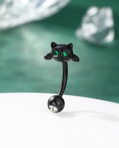 Cocharm COCART044-CAT-BK8MM Cute Black Halloween Rook Piercing Jewelry 16G Cat Rook Earrings 8Mm Stainless Steel Rook Jewelry 16G Rook Piercing Dainty Rook Bar Black Rook Barbell thumb #4