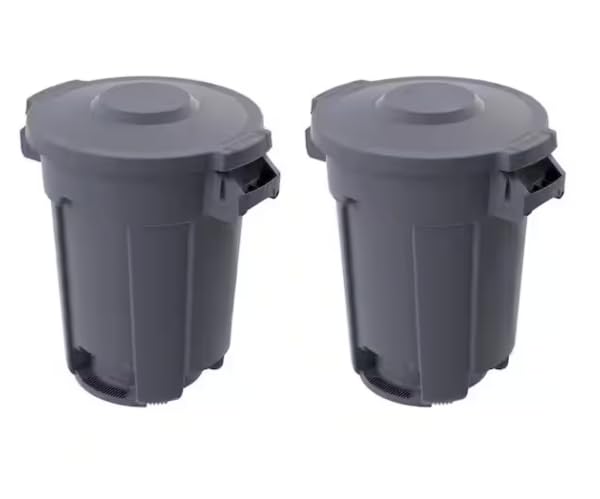 10 Gallon Gray Commercial Outdoor Trash Can with Domed Lid (2-Pack) AS32081