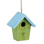 Relaxdays Casita para pájaros, Comedero Colgante d...: Colorido: casa verde pequeña para pájaros; también disponible en color azul o naranja Decorativo: accesorio decorativo para el jardín, terraza o balcón; adorno colorido de exterior Práctico: con cuerda para colgar de una rama o techo; también se pued...